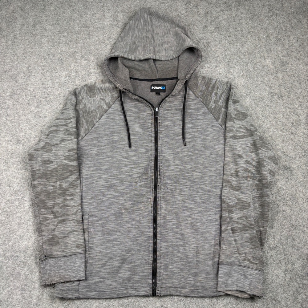 Tony Hawk Hoodie Mens Large Gray Camo Raglan Full Zip Skate Outdoor Sweatshirt